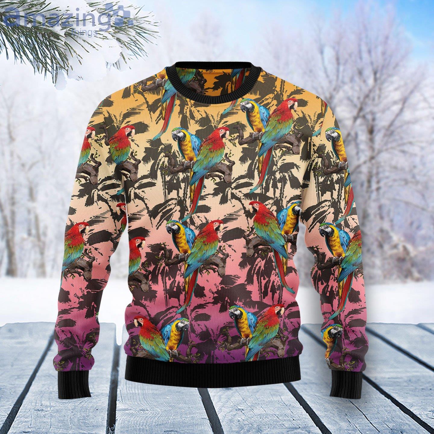 Parrot Palm Forest Amazing Ugly Christmas Sweater image Parrot Palm Forest Amazing Ugly Christmas Sweater Product Photo 1 Product photo 1