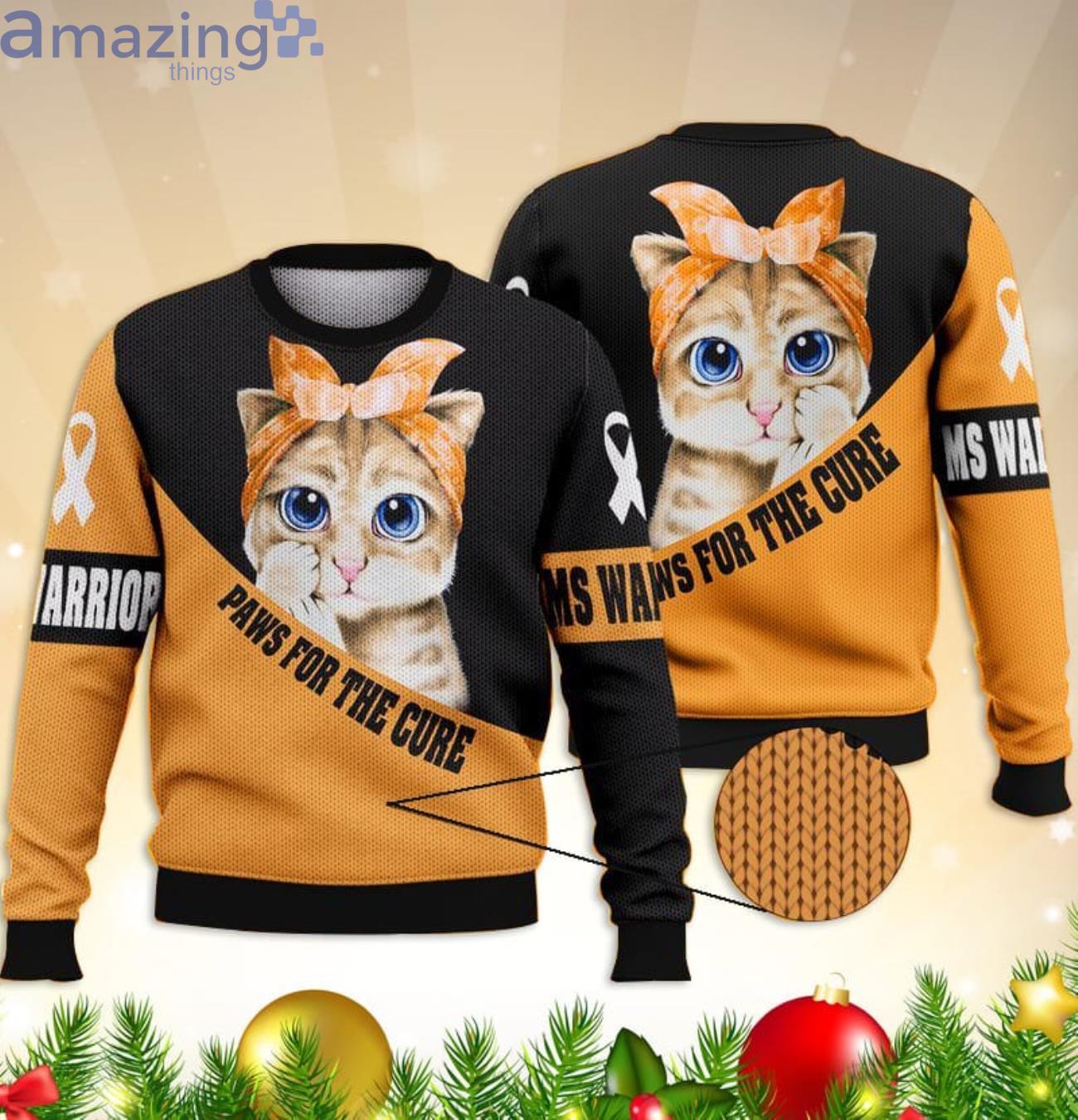 Paws For The Cure Beige And Black All Over Printed For Cat Lovers 3D Sweater Product Photo 1
