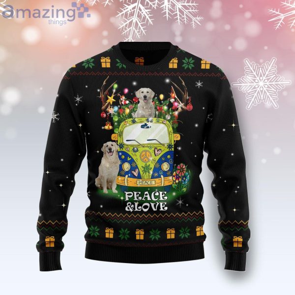 Peace Love Golden Retriever Drive Car Ugly Christmas Sweater Product Photo 1