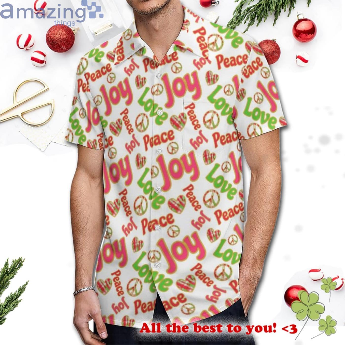 Peace Love Joy Hippie Boho Retro Christmas Holiday Hawaiian Shirt Product Photo 1