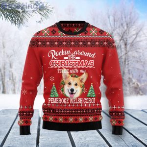 Pembroke Welsh Corgi Rockin’ Ugly Christmas Holiday Sweater Product Photo 1