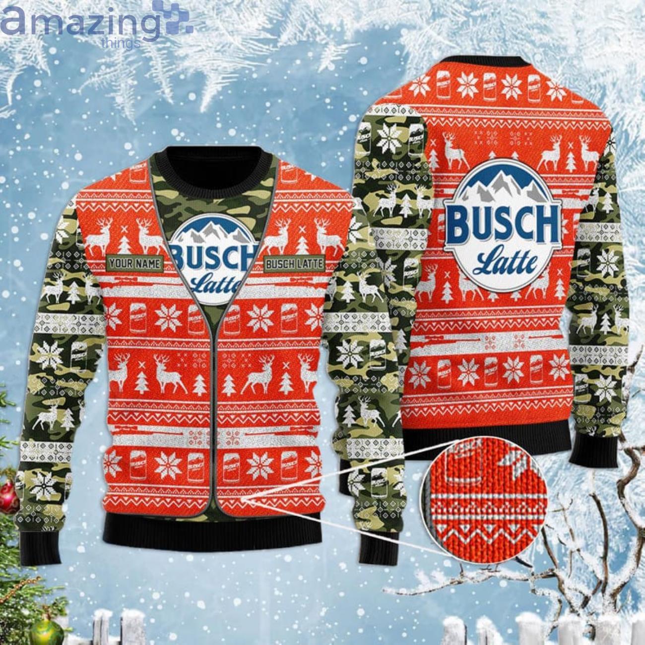 Personalized Name Busch Latte Camo Xmas Red Ugly Christmas Sweater Product Photo 1