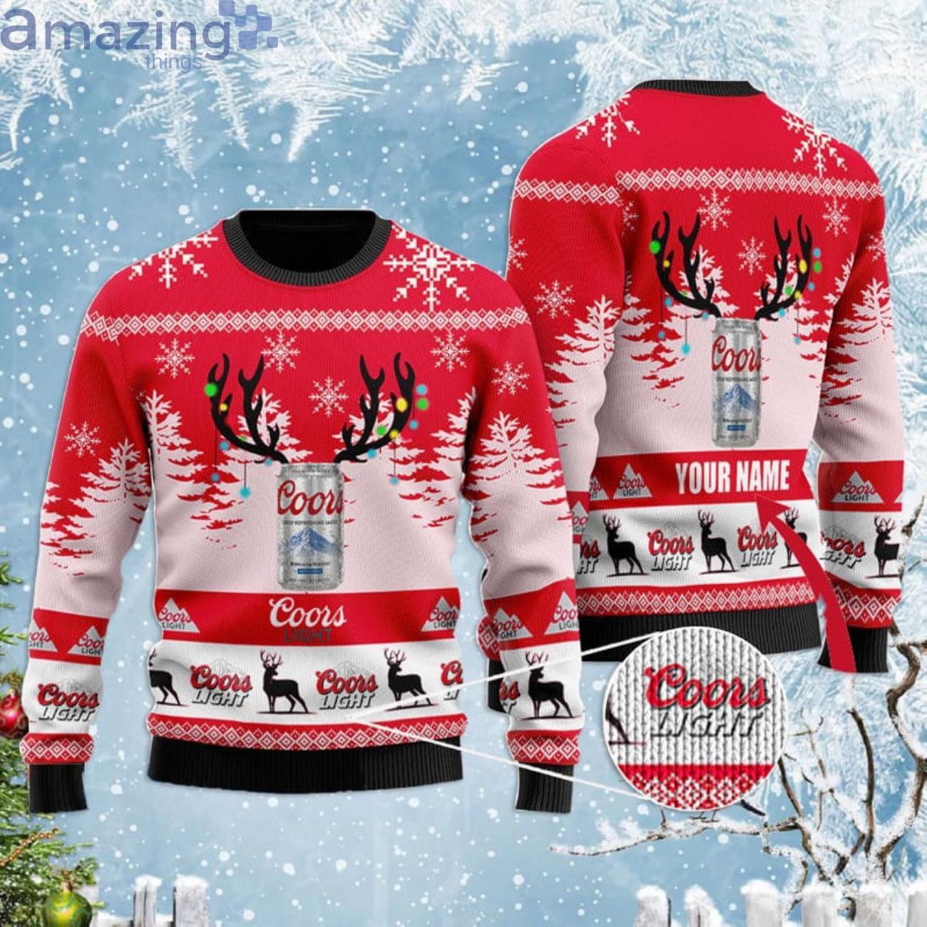 Personalized Name Deer Coors Light Ugly Christmas Sweater Product Photo 1
