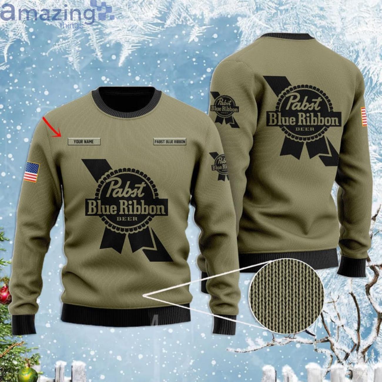 Personalized Name Pabst Blue Ribbon U.S Flag Sweater Product Photo 1