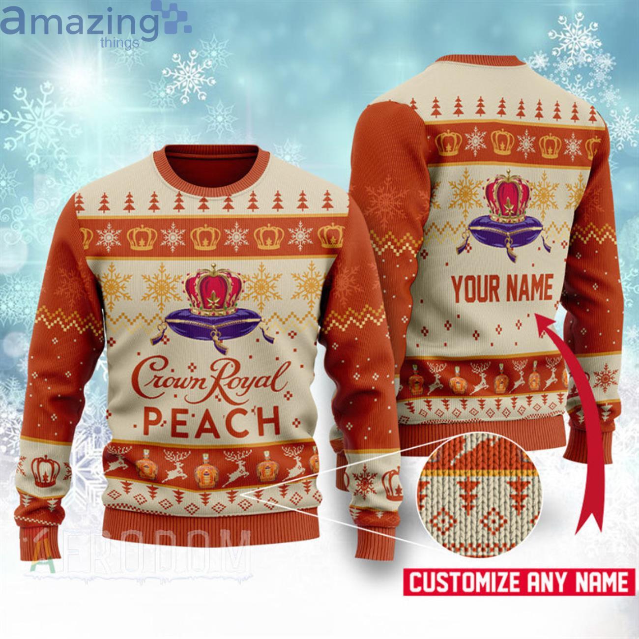 Personalized Name Peach Crown Royal Ugly Christmas Sweater Product Photo 1