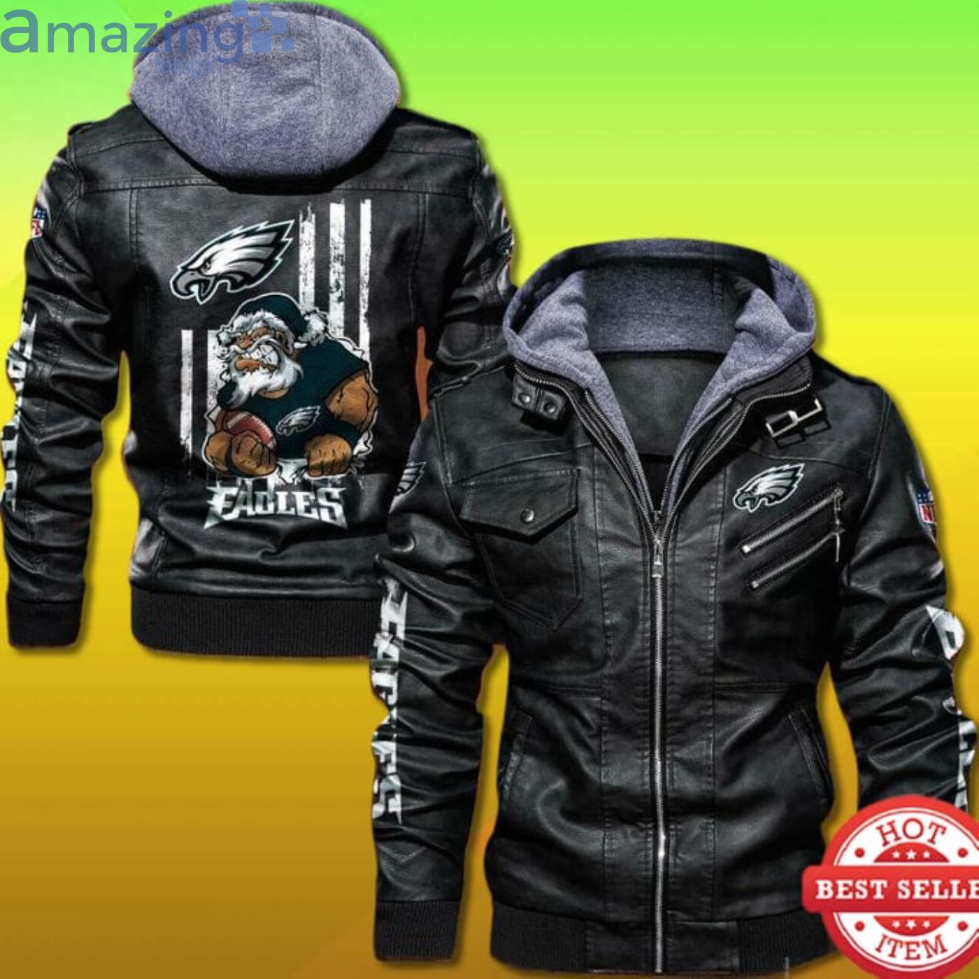 Philadelphia Eagles Leather Jacket Angry Santa Claus Product Photo 1