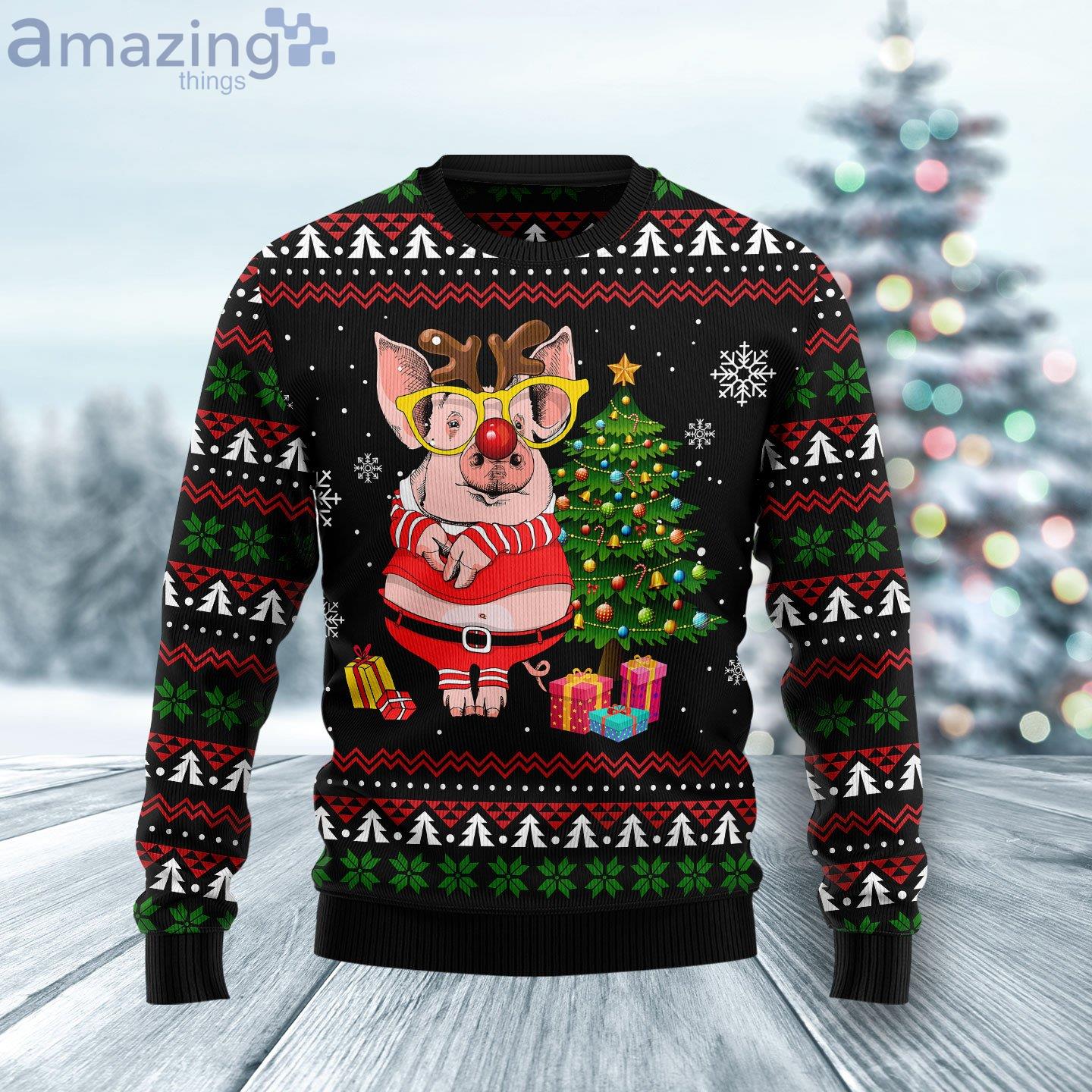 Pig Gorgeous Reindeer Pig Lover Ugly Christmas Sweater image Pig Gorgeous Reindeer Pig Lover Ugly Christmas Sweater Product Photo 1 Product photo 1