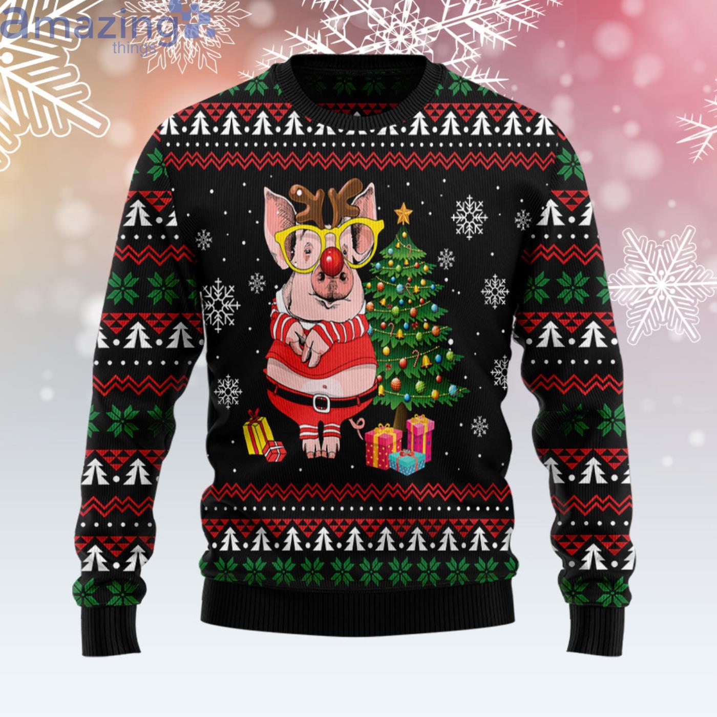 Pig Gorgeous Reindeer Pine Tree Christmas Ugly Sweater image Pig Gorgeous Reindeer Pine Tree Christmas Ugly Sweater Product Photo 3