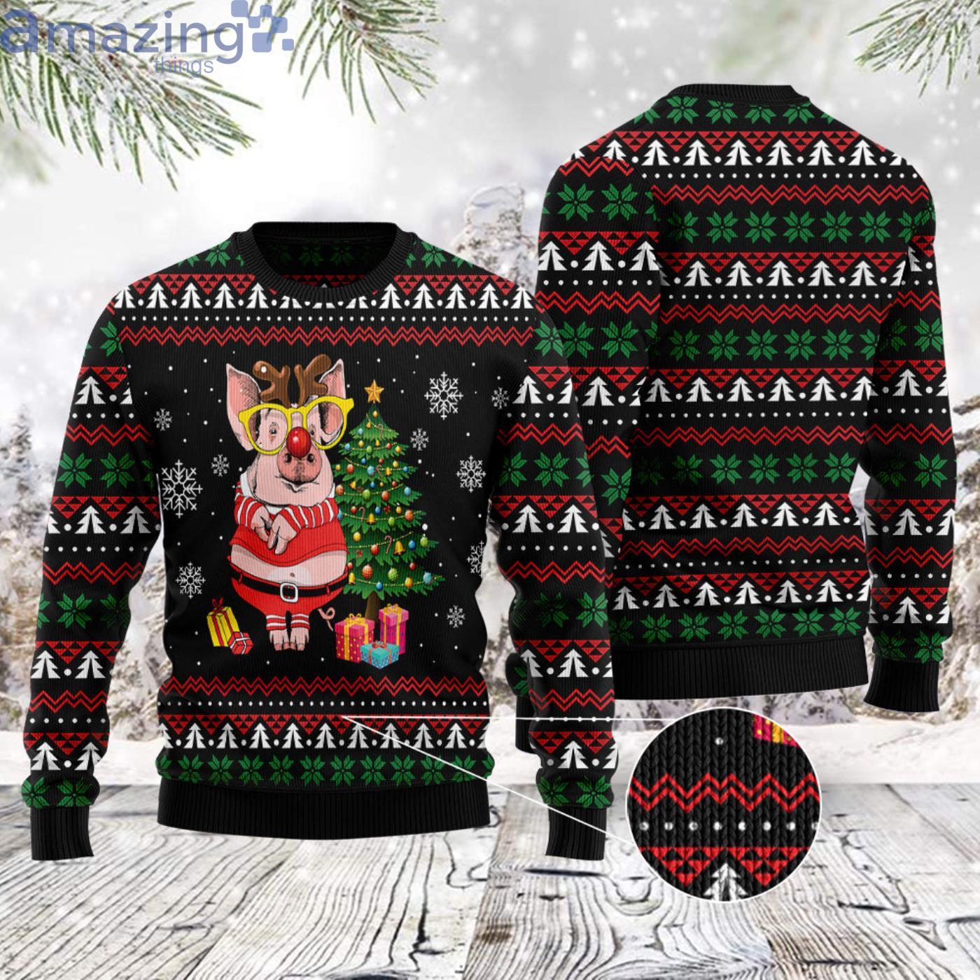 Pig Gorgeous Reindeer Pine Tree Christmas Ugly Sweater image Pig Gorgeous Reindeer Pine Tree Christmas Ugly Sweater Product Photo 4