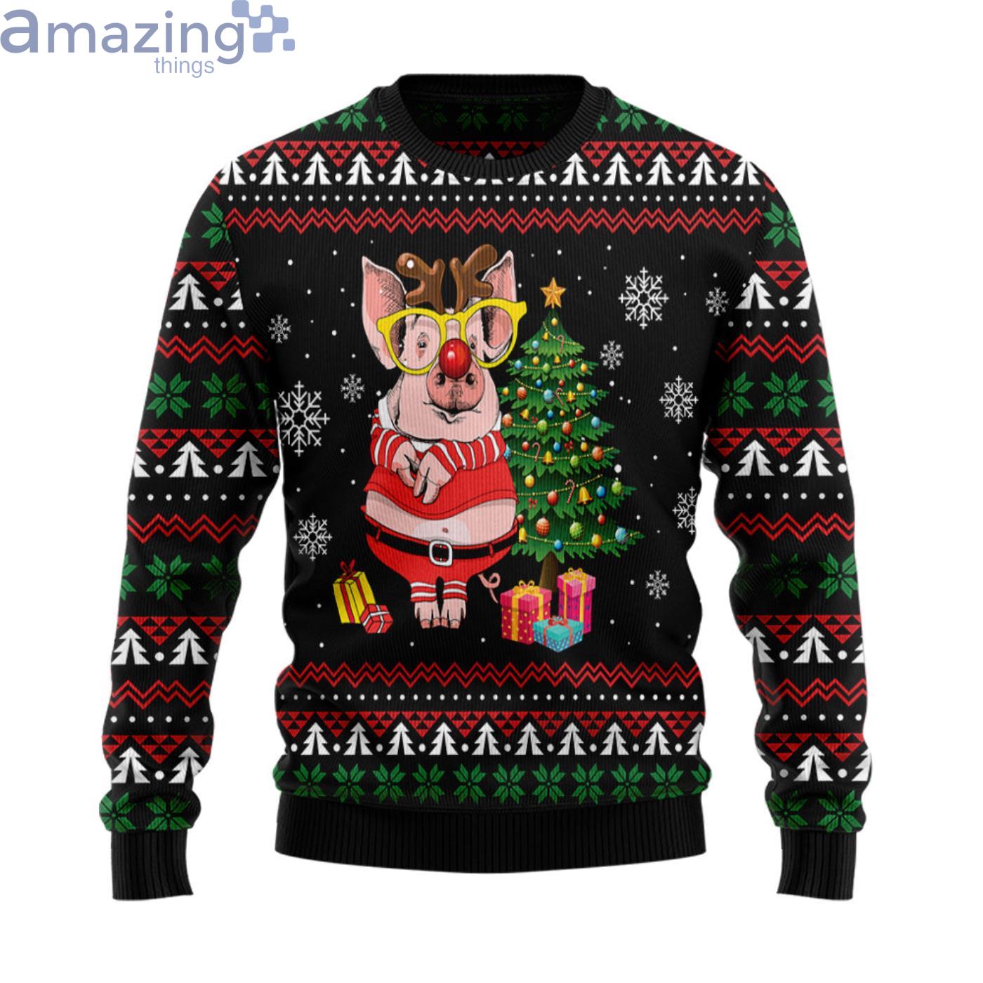 Pig Gorgeous Reindeer Pine Tree Christmas Ugly Sweater Product Photo 1