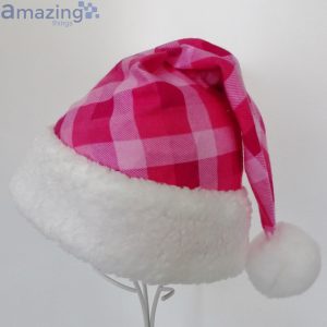 Pink Check Flannel Christmas Santa Hat For Adult And Child Product Photo 2