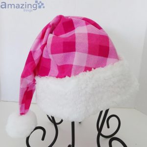 Pink Check Flannel Christmas Santa Hat For Adult And Child Product Photo 3