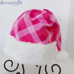 Pink Check Flannel Christmas Santa Hat For Adult And Child Product Photo 4