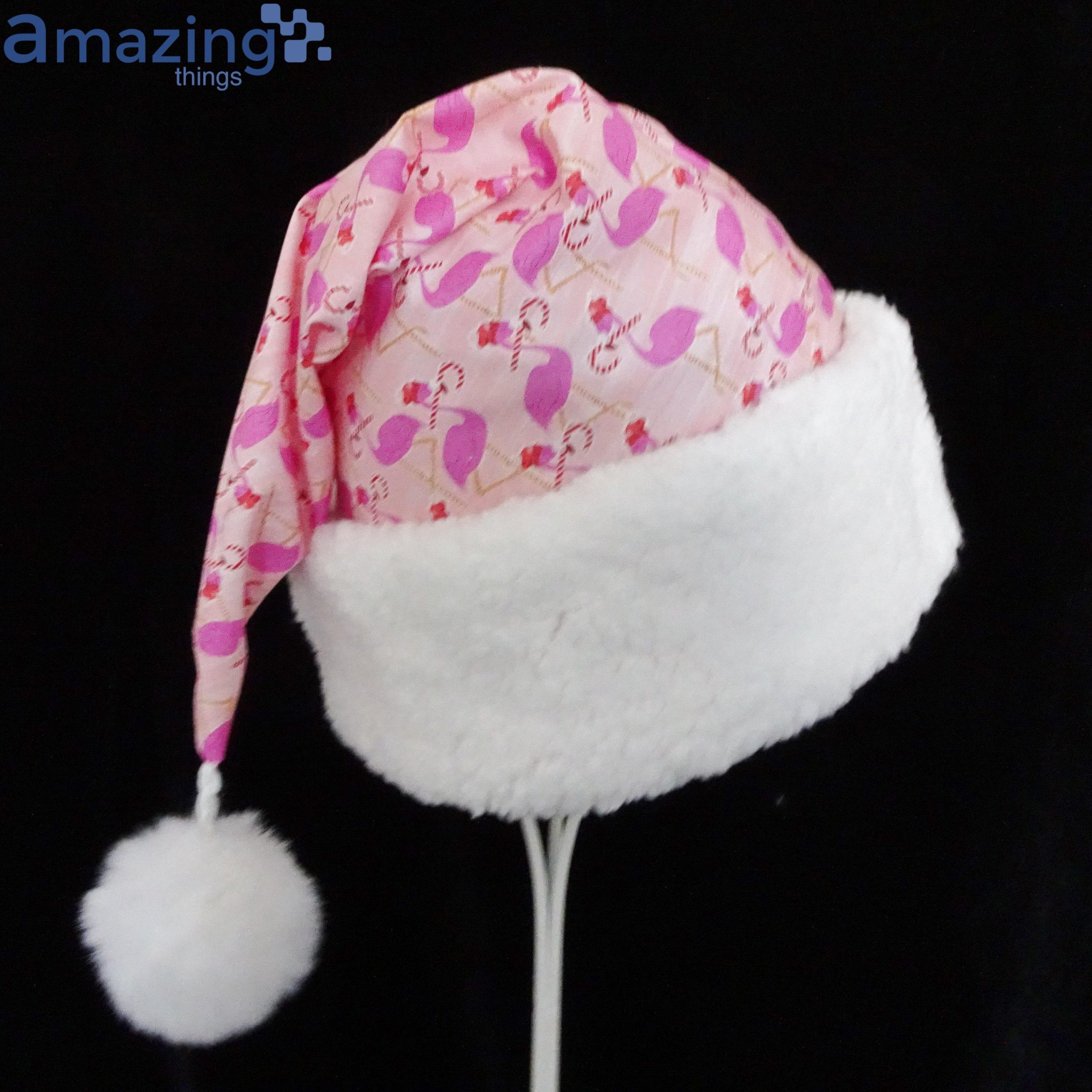 Pink Flamingos With Candy Canes Christmas Santa Hat For Adult And Child Product Photo 1