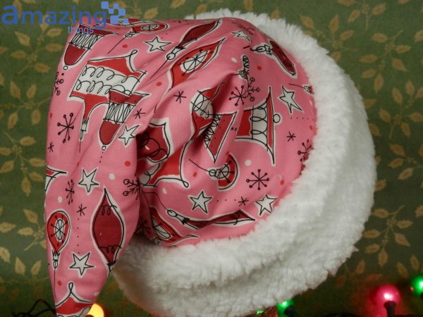 Pink Red Retro 1950s Ornament Pattern Christmas Santa Hat For Adult And Child Product Photo 2