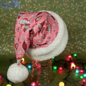 Pink Red Retro 1950s Ornament Pattern Christmas Santa Hat For Adult And Child image Pink Red Retro 1950s Ornament Pattern Christmas Santa Hat For Adult And Child Product Photo 5