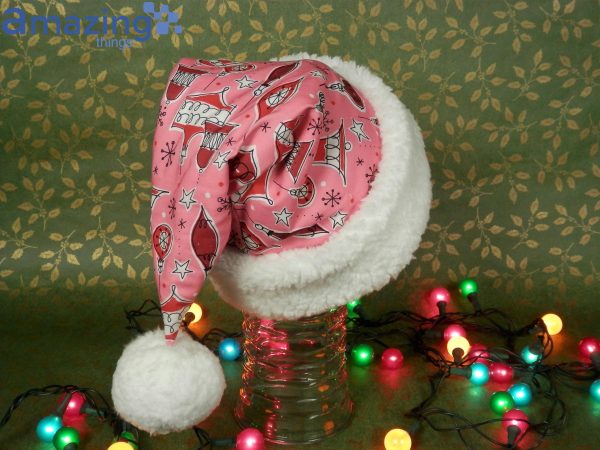 Pink Red Retro 1950s Ornament Pattern Christmas Santa Hat For Adult And Child Product Photo 5