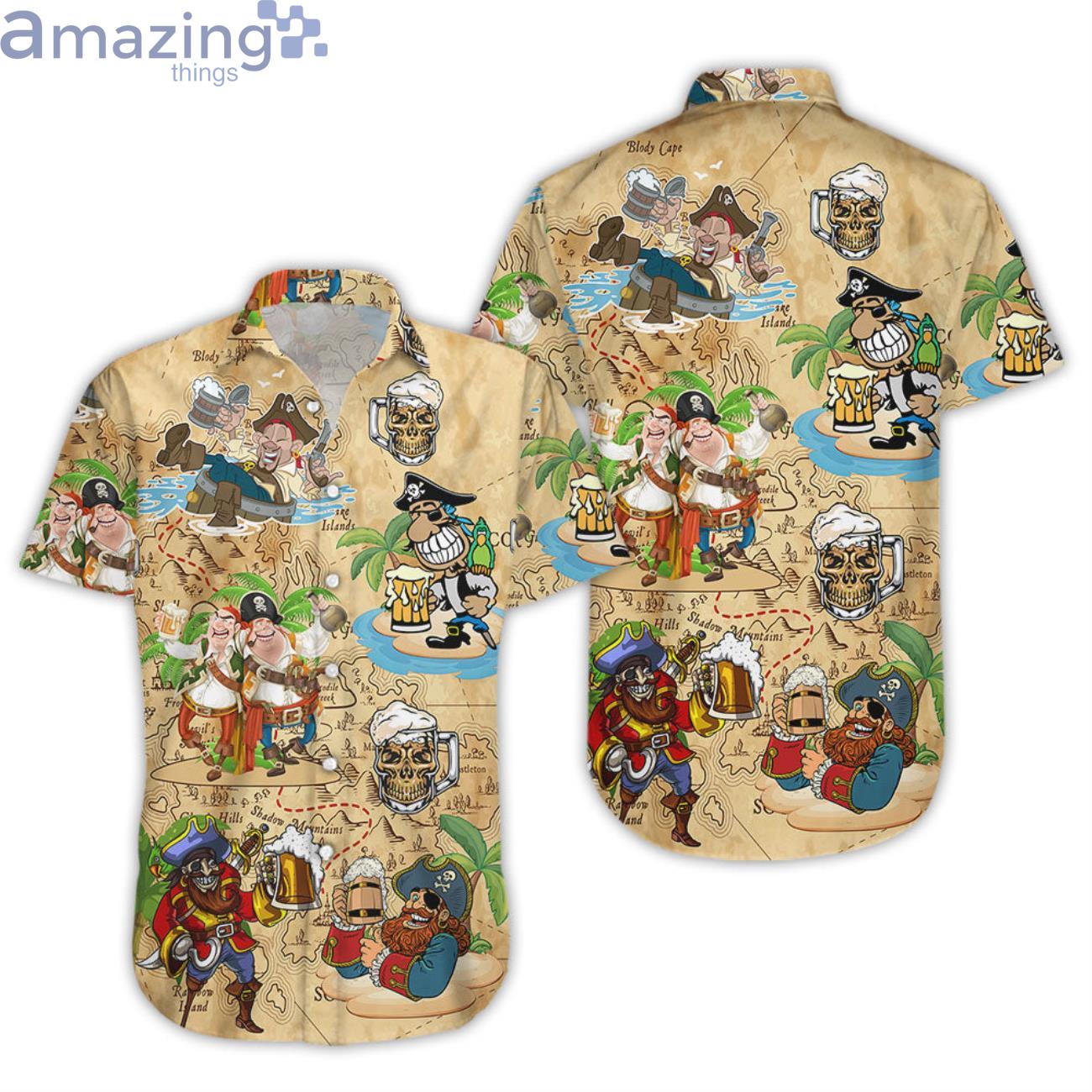 Pirates Hawaiian Shirt Aloha Skull Pirates Drinking Beer Hawaiian Shirt Product Photo 1