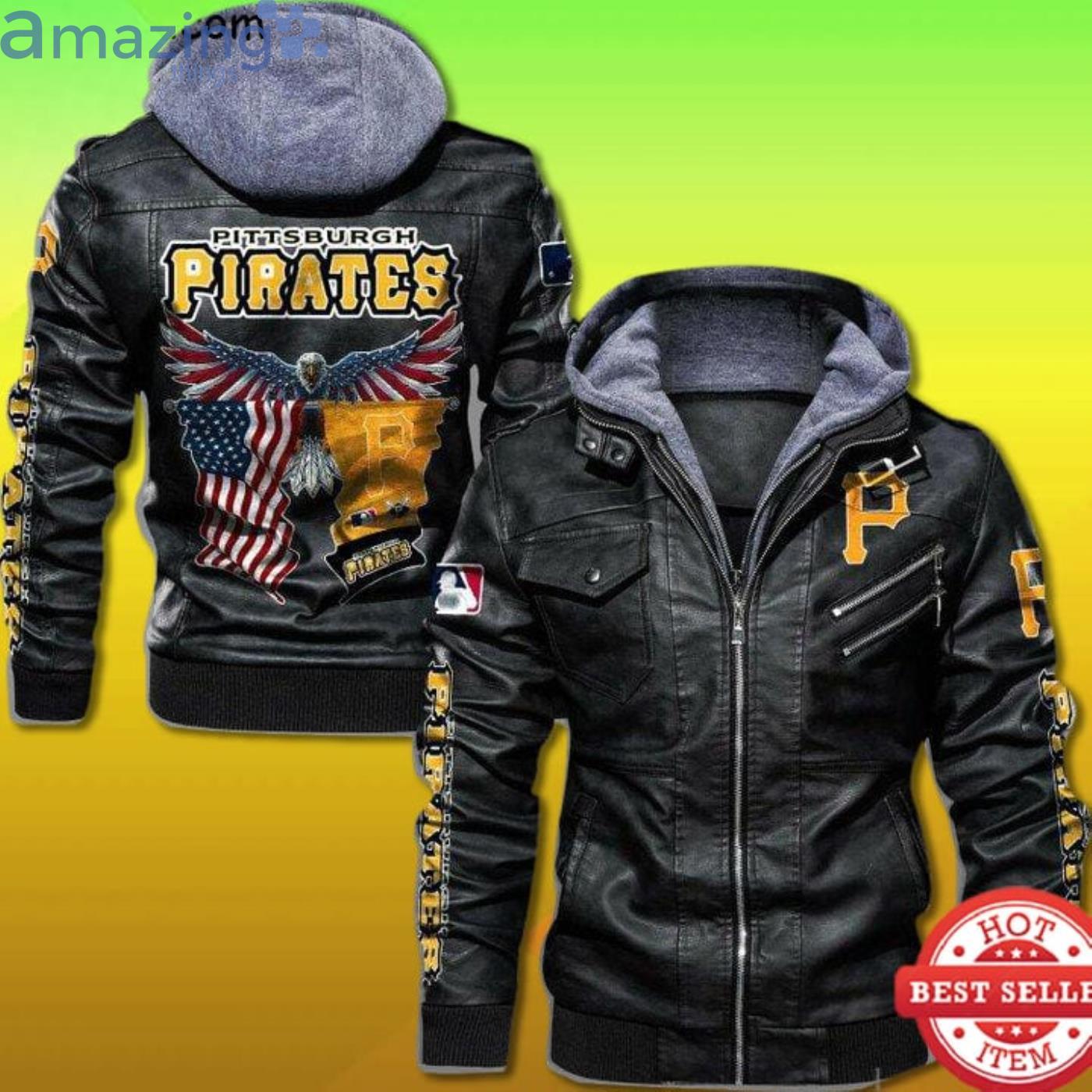 Pittsburgh Pirates Eagle American Flag Leather Jacket Product Photo 1