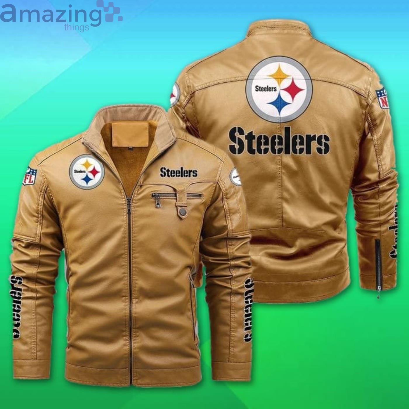 Pittsburgh Steelers Fleece Leather Jacket image Pittsburgh Steelers Fleece Leather Jacket Product Photo 2