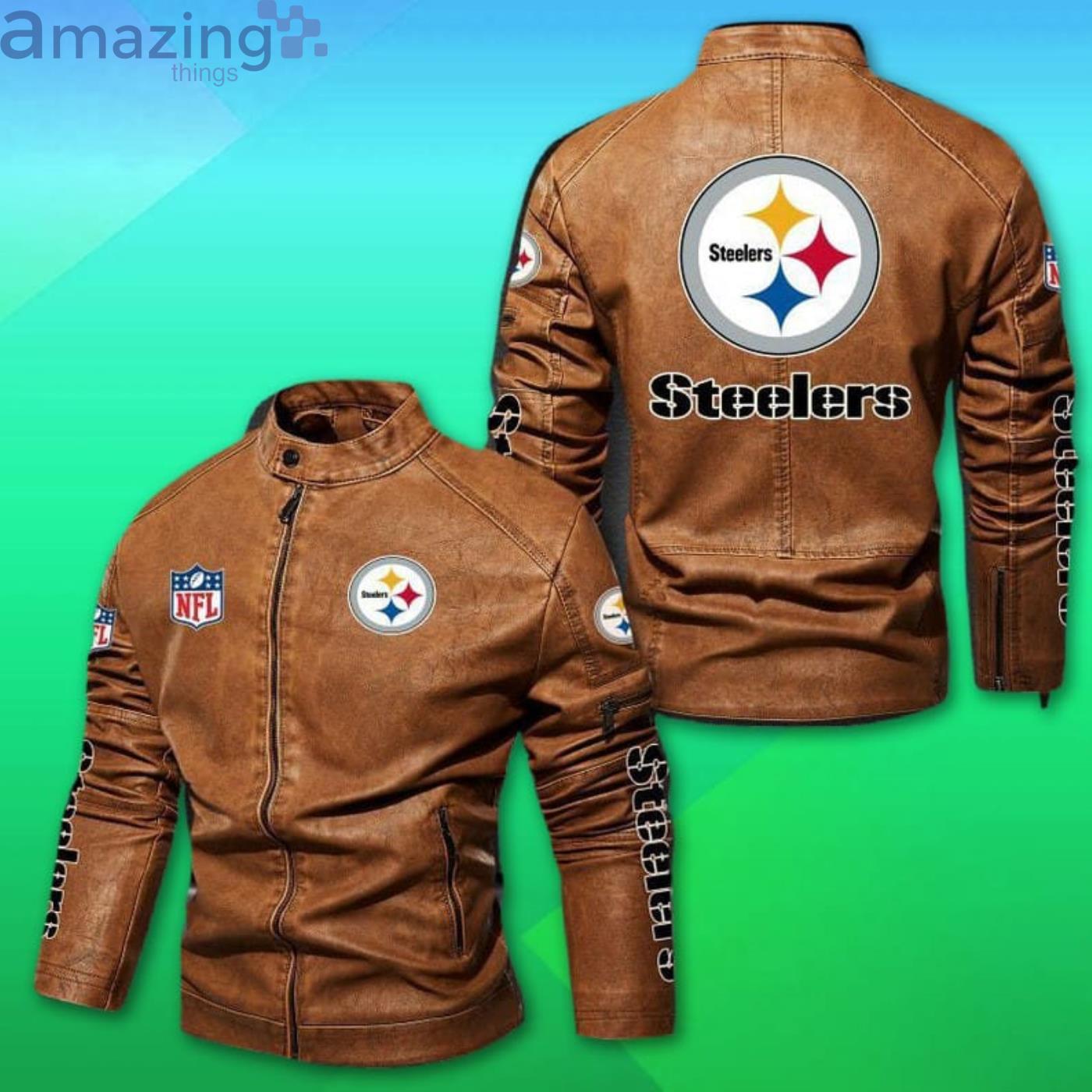 Pittsburgh Steelers NFL Motor Fleece Leather Jacket image Pittsburgh Steelers NFL Motor Fleece Leather Jacket Product Photo 2