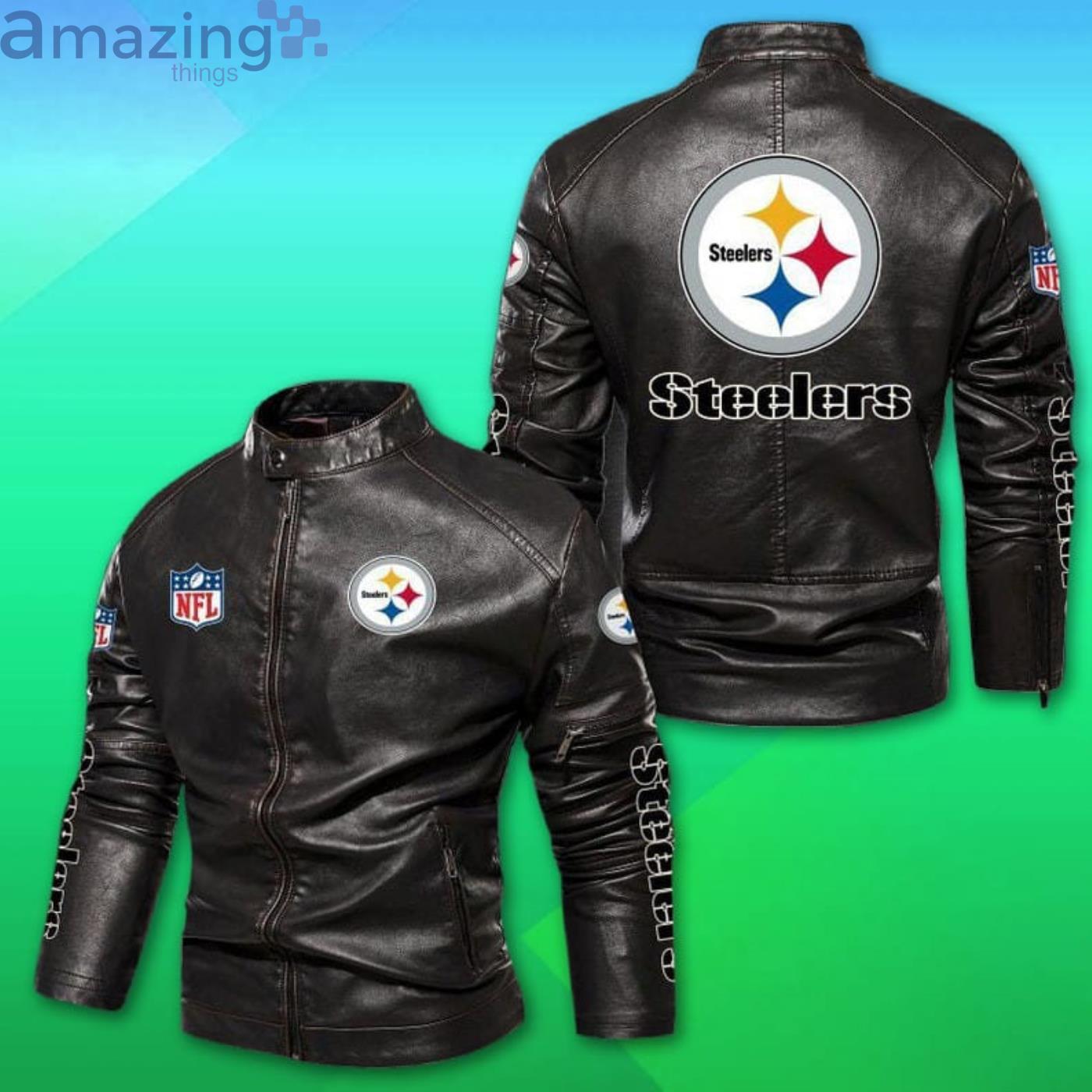 Pittsburgh Steelers NFL Motor Fleece Leather Jacket Product Photo 1 Pittsburgh Steelers NFL Motor Fleece Leather Jacket Product Photo 1