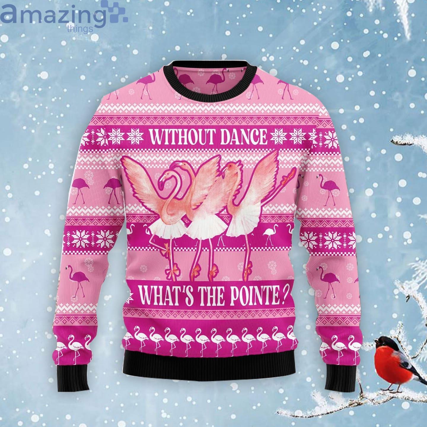 Pointe Flamingo Ballet Ugly Christmas Sweater Product Photo 1 Pointe Flamingo Ballet Ugly Christmas Sweater Product Photo 1