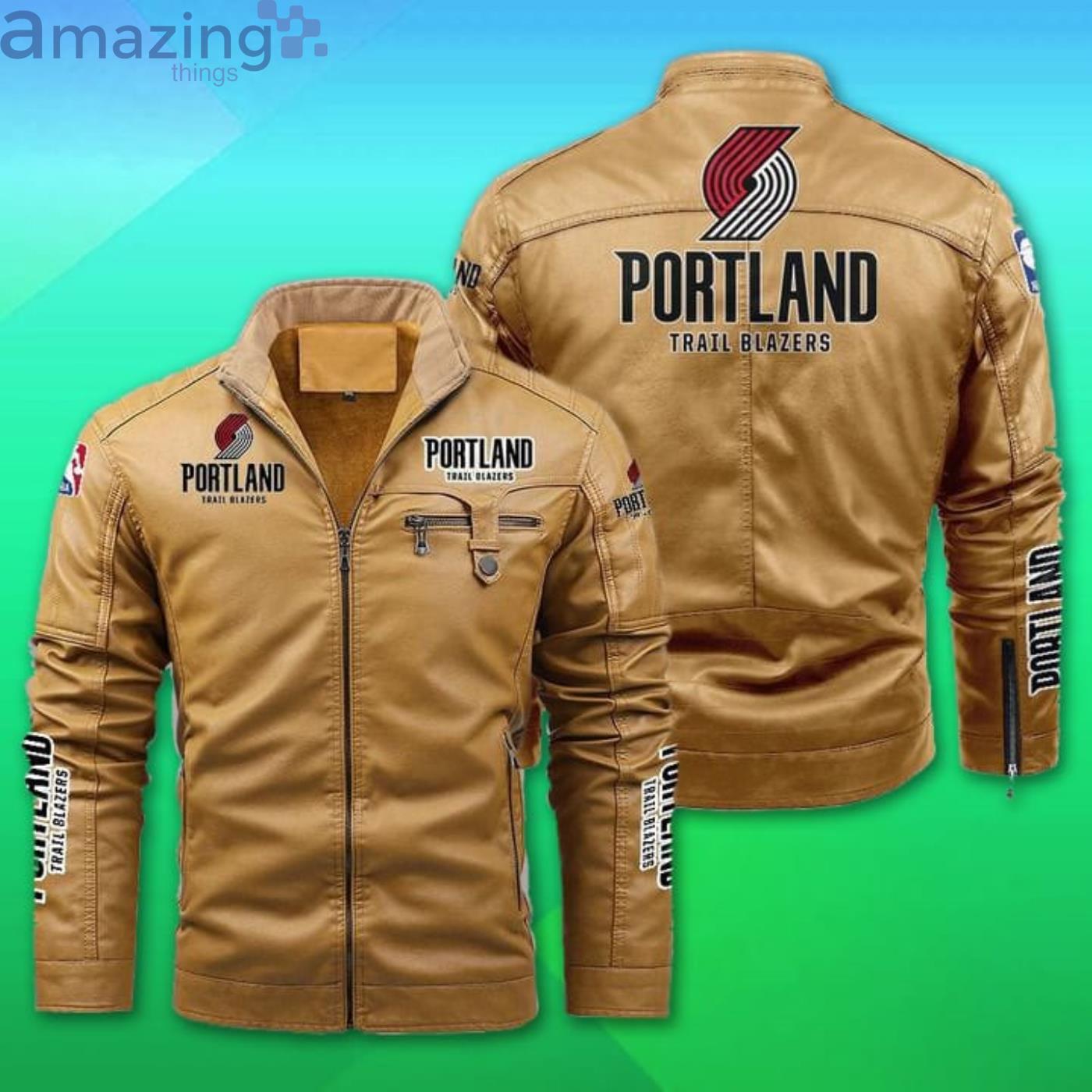 Portland Trail Blazers Fleece Leather Jacket image Portland Trail Blazers Fleece Leather Jacket Product Photo 2