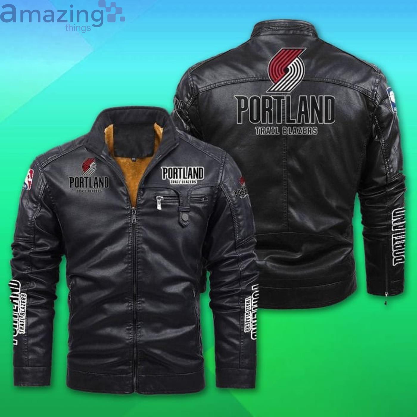 Portland Trail Blazers Fleece Leather Jacket Product Photo 1 Portland Trail Blazers Fleece Leather Jacket Product Photo 1