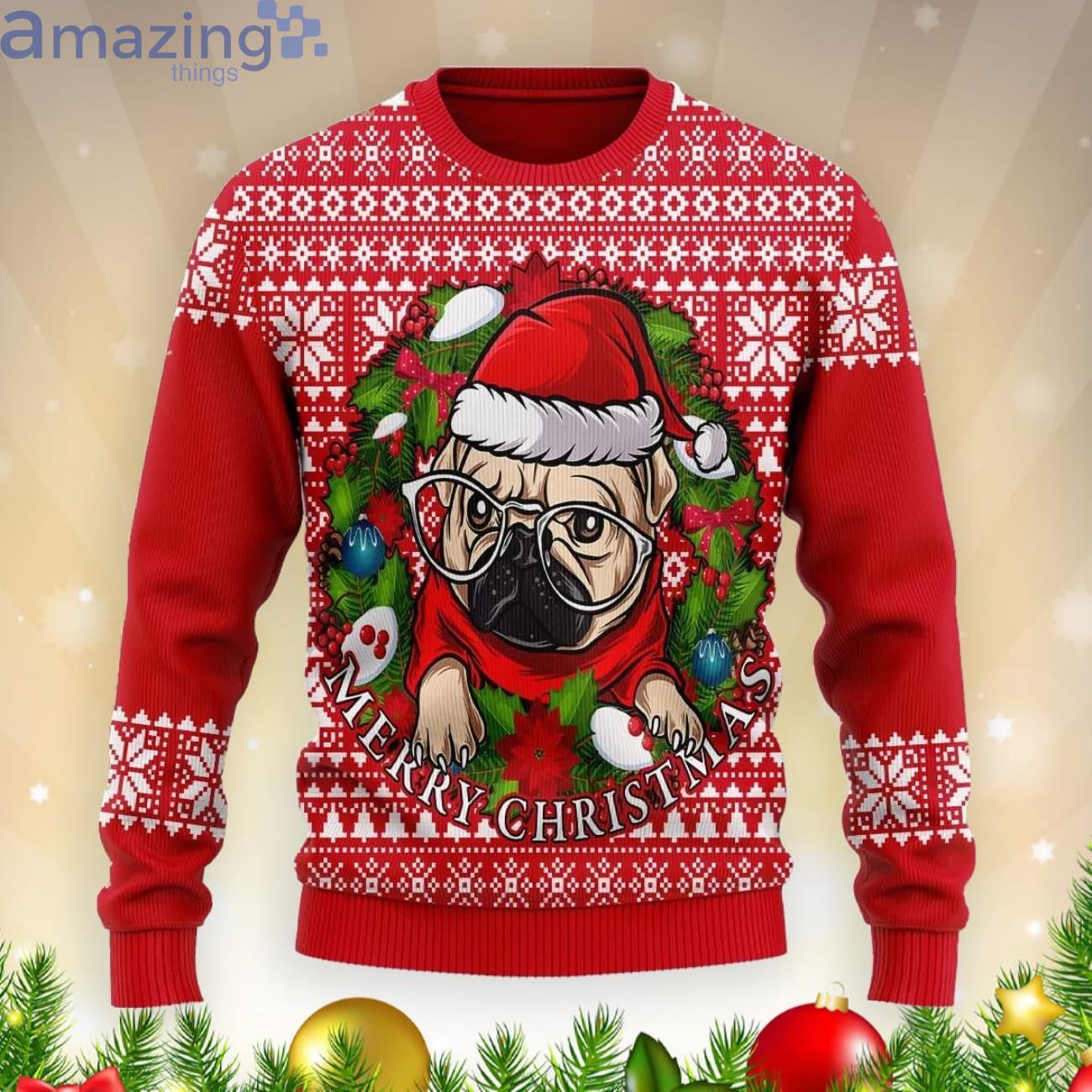 Pug Dog Cute Christmas Gift Ugly Christmas Sweater Product Photo 1 Pug Dog Cute Christmas Gift Ugly Christmas Sweater Product Photo 1