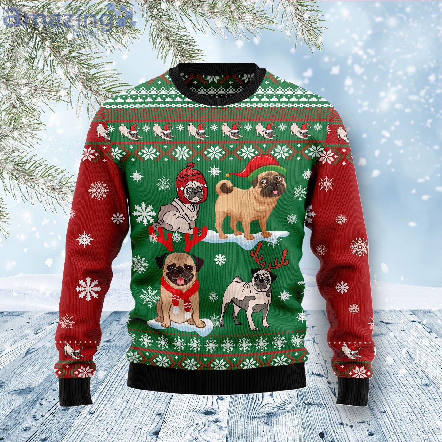 Pug Snow Day Pug Lover Ugly Christmas Sweater image Pug Snow Day Pug Lover Ugly Christmas Sweater Product Photo 1 Product photo 1