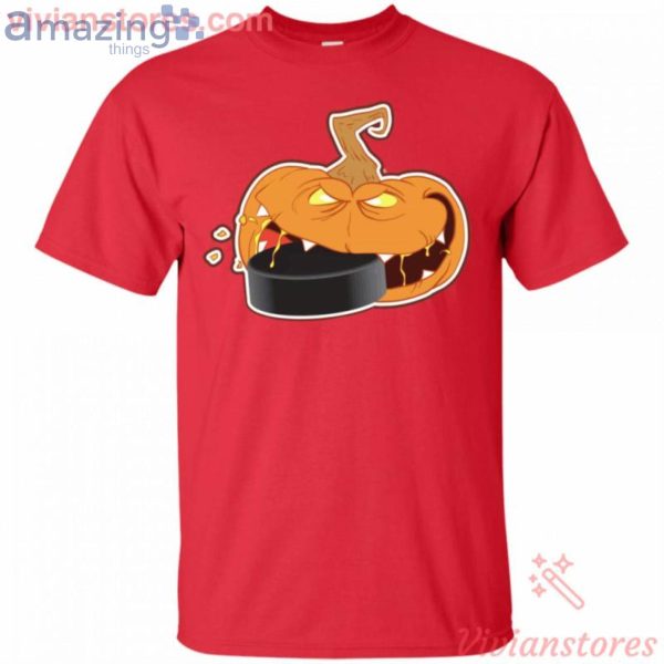 Pumpkin Eating Puck Hockey Halloween Funny T-Shirt Product Photo 2