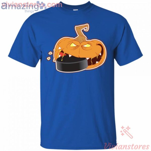 Pumpkin Eating Puck Hockey Halloween Funny T-Shirt Product Photo 3