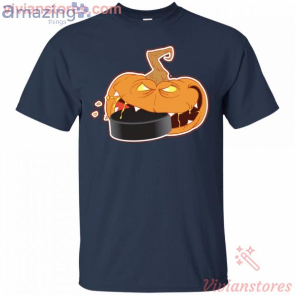 Pumpkin Eating Puck Hockey Halloween Funny T-Shirt Product Photo 4