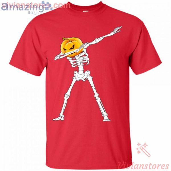 Pumpkin Head Dabbing Skeleton Halloween Funny T-Shirt Product Photo 2