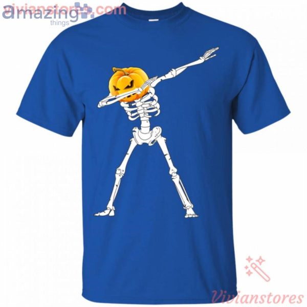 Pumpkin Head Dabbing Skeleton Halloween Funny T-Shirt Product Photo 3