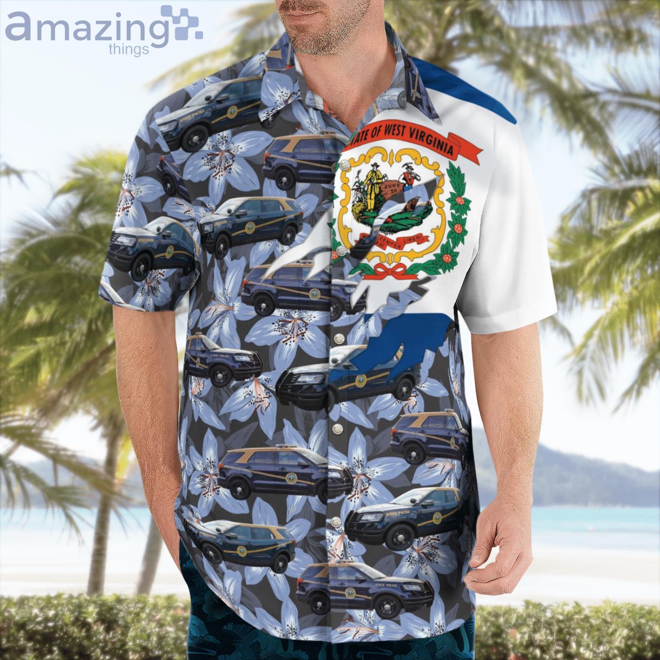 Purple Flover West Virginia Ford Police Car Lover Hawaiian Shirt image Purple Flover West Virginia Ford Police Car Lover Hawaiian Shirt Product Photo 3