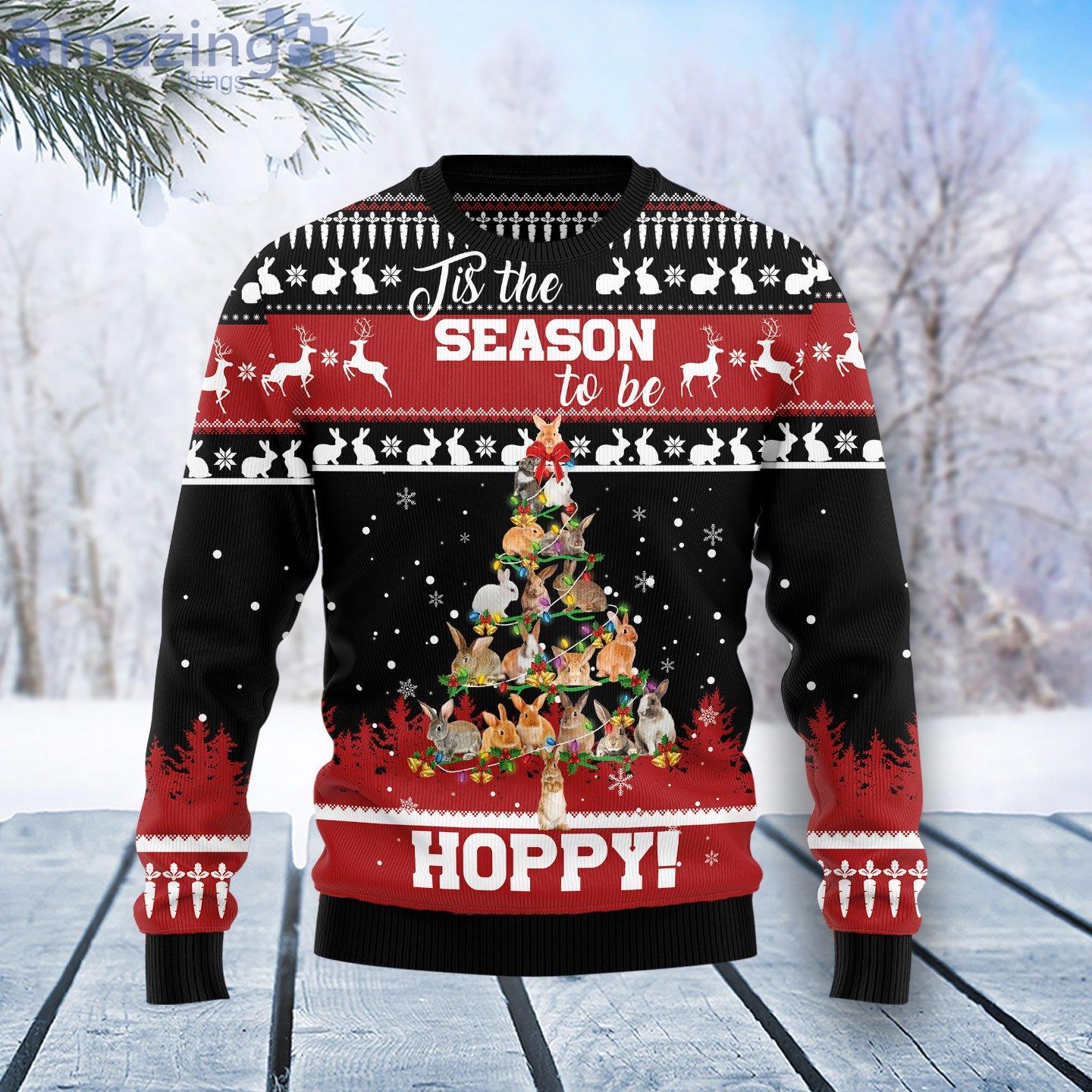 Rabbit Christmas Tree Tis The Season To be Hoppy Ugly Christmas Sweater image Rabbit Christmas Tree Tis The Season To be Hoppy Ugly Christmas Sweater Product Photo 1 Product photo 1