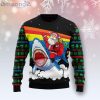 Rainbow Santa Riding Shark Funny Santa Ugly Christmas Sweater