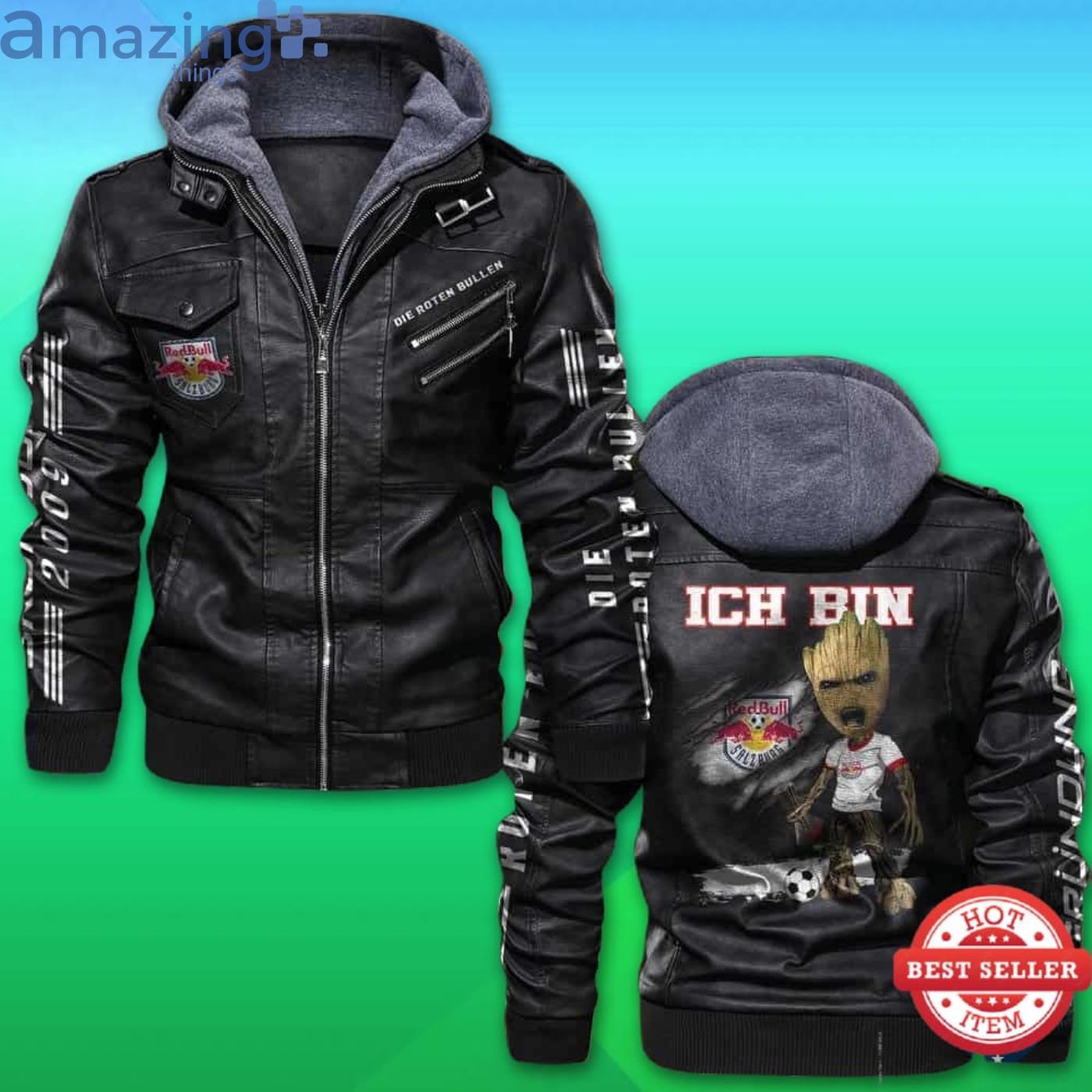 Rb Leipzig FC Hooded Leather Jacket image Rb Leipzig FC Hooded Leather Jacket Product Photo 2