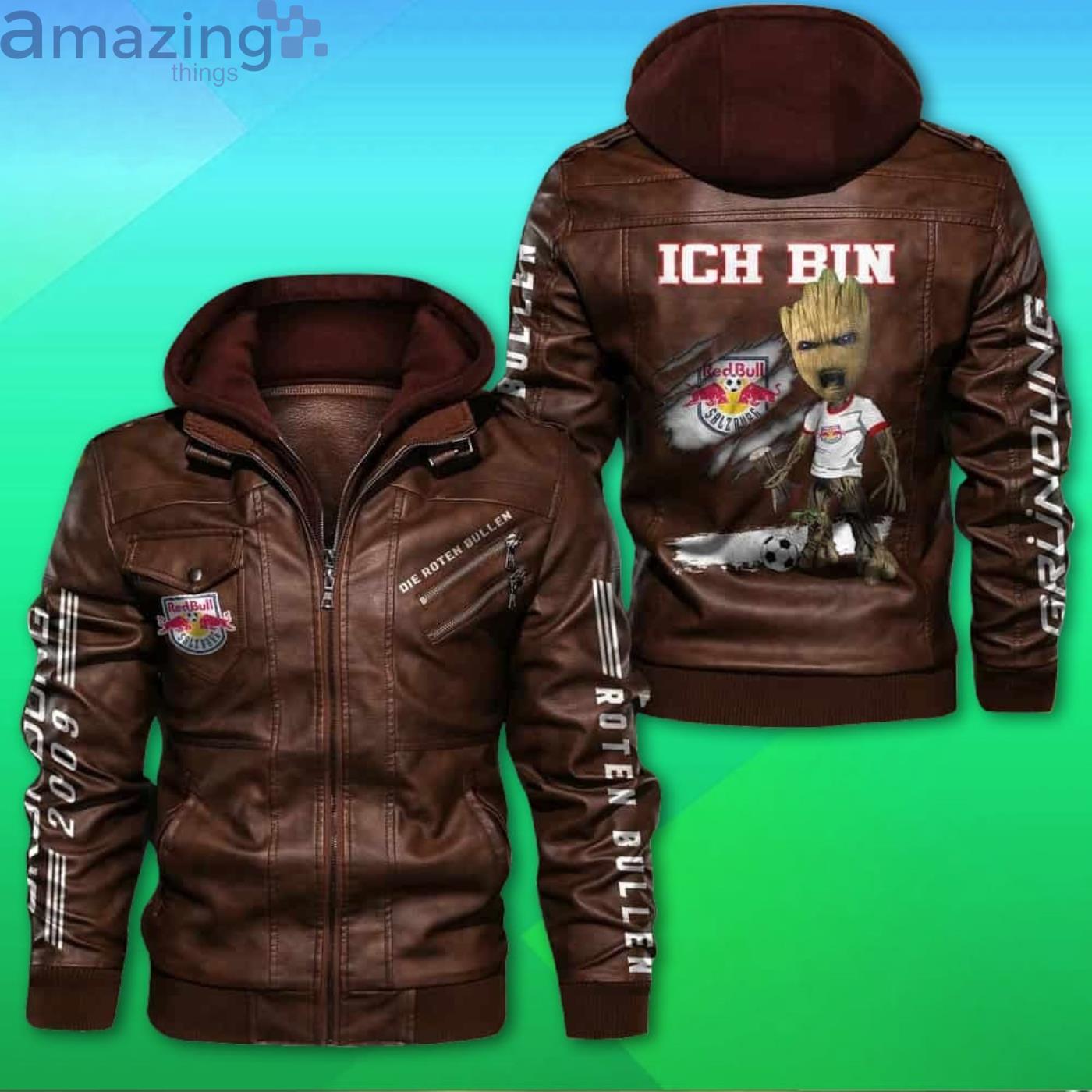 Rb Leipzig FC Hooded Leather Jacket image Rb Leipzig FC Hooded Leather Jacket Product Photo 3