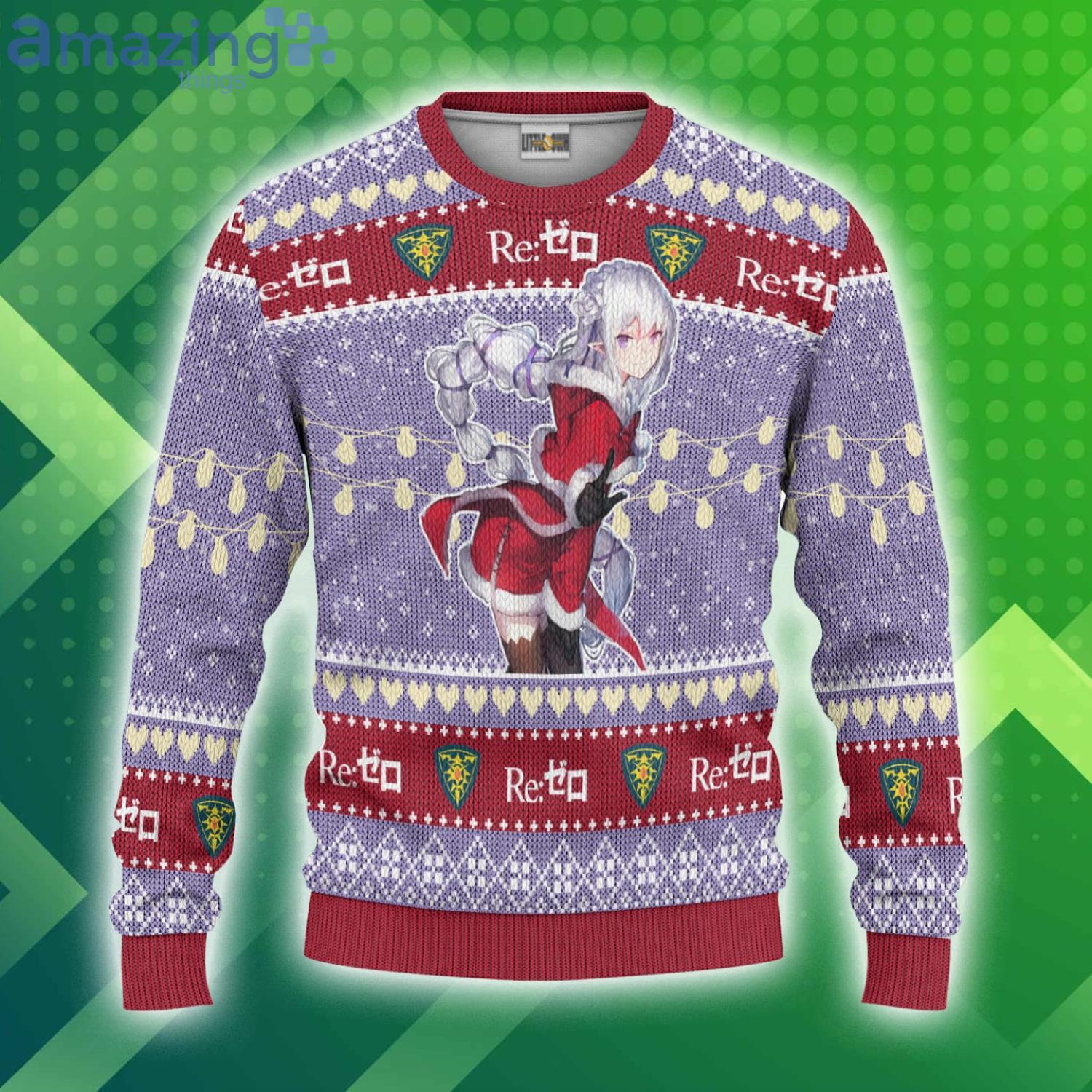 Re Zero Christmas Ugly Sweater Custom Emilia Anime 3D Sweater image Re Zero Christmas Ugly Sweater Custom Emilia Anime 3D Sweater Product Photo 1 Product photo 1