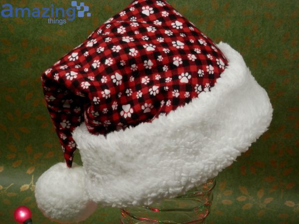 Red And Black Buffalo Check Flannel Plaid Pet Lover Christmas Santa Hat For Adult And Child Product Photo 4