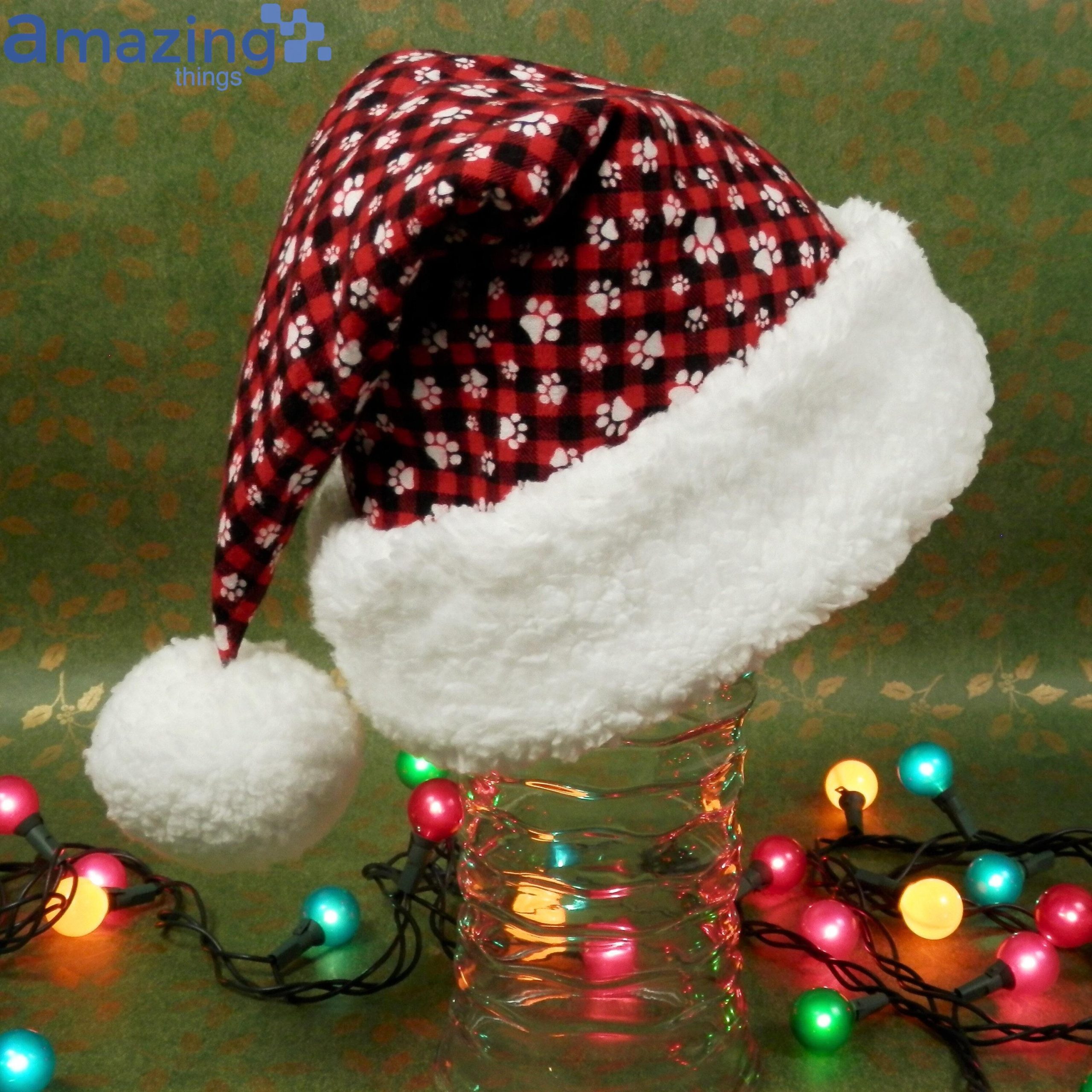 Red And Black Buffalo Check Flannel Plaid Pet Lover Christmas Santa Hat For Adult And Child Product Photo 1