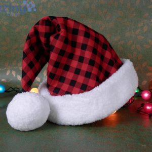 Red And Black Buffalo Check Plaid Christmas Santa Hat For Adult And Child Product Photo 1