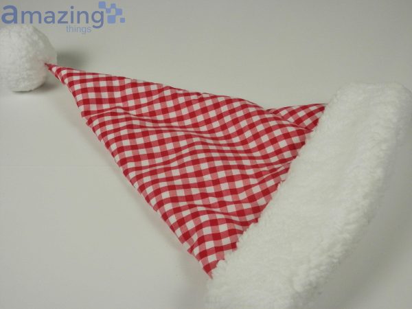 Red And White Gingham Christmas Santa Hat For Adult And Child Product Photo 2