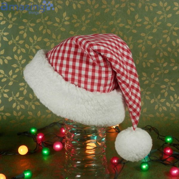 Red And White Gingham Christmas Santa Hat For Adult And Child Product Photo 4