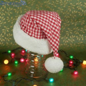 Red And White Gingham Christmas Santa Hat For Adult And Child Product Photo 1