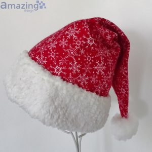 Red And White Snowflake Flannel Christmas Santa Hat For Adult And Child Product Photo 4