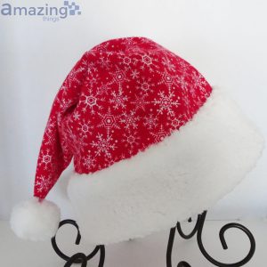 Red And White Snowflake Flannel Christmas Santa Hat For Adult And Child Product Photo 7